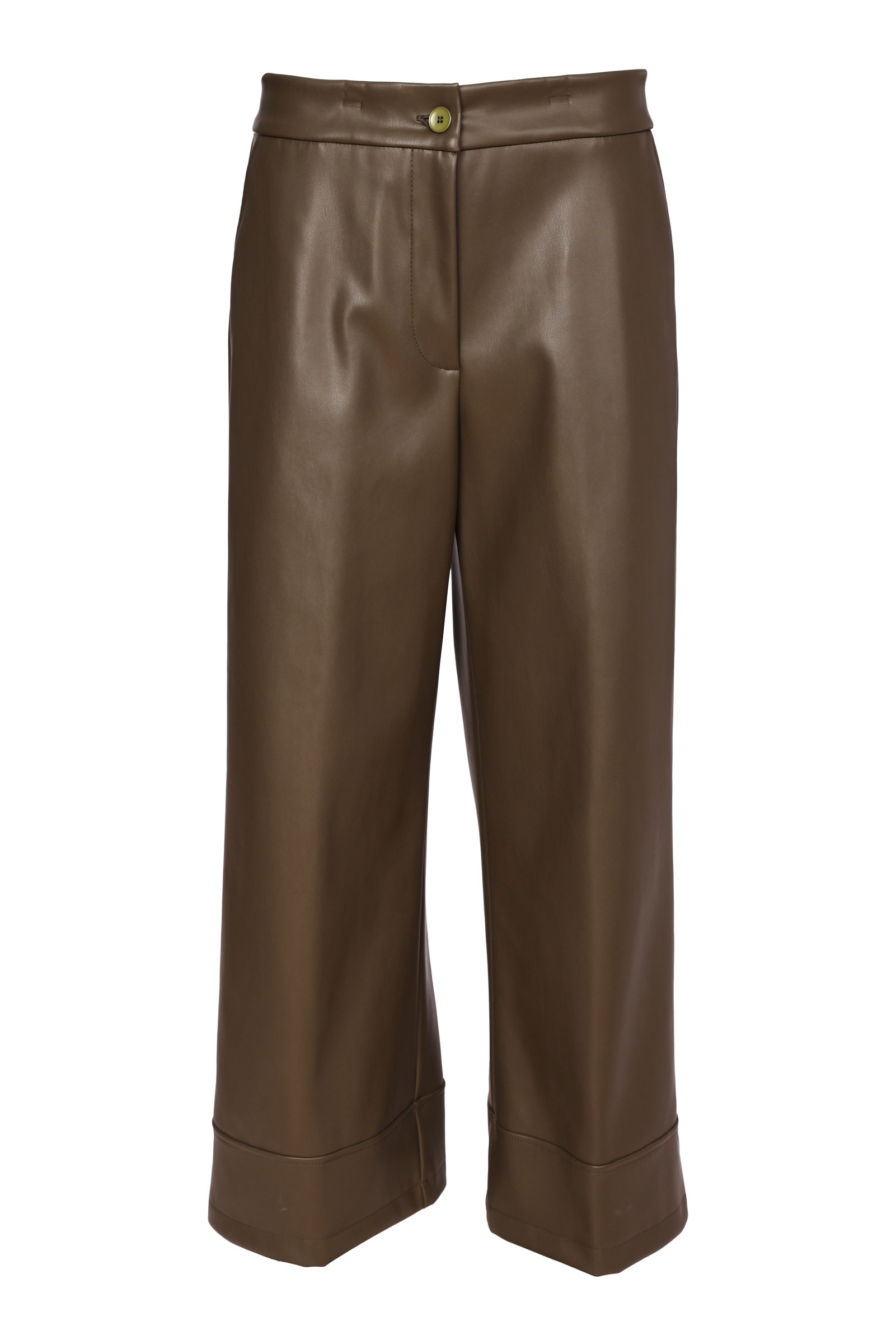 Naya Wide Leg Leatherette Trouser With Hem Panel
