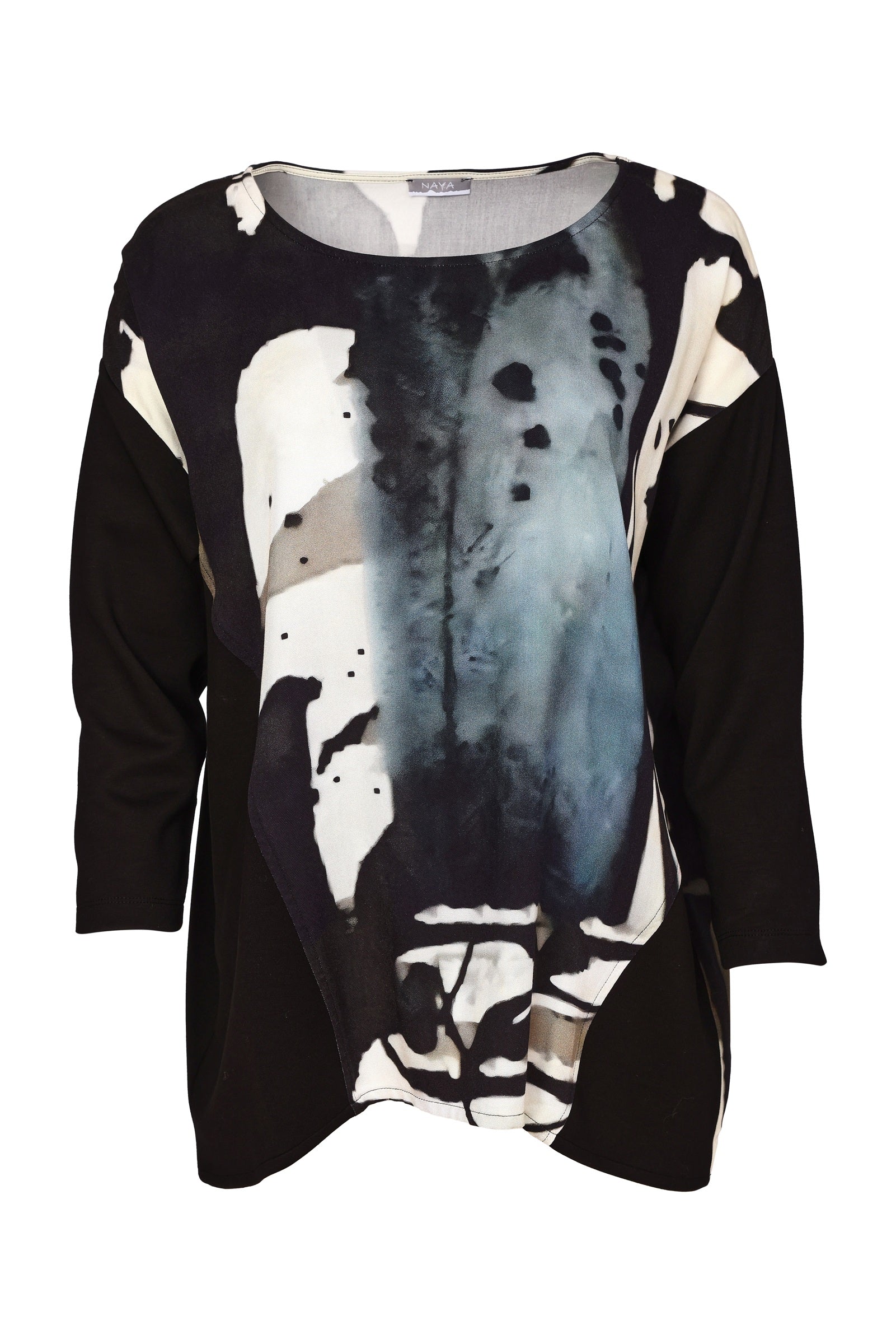 Naya Print Round Neck Top With Contrast Sleeve