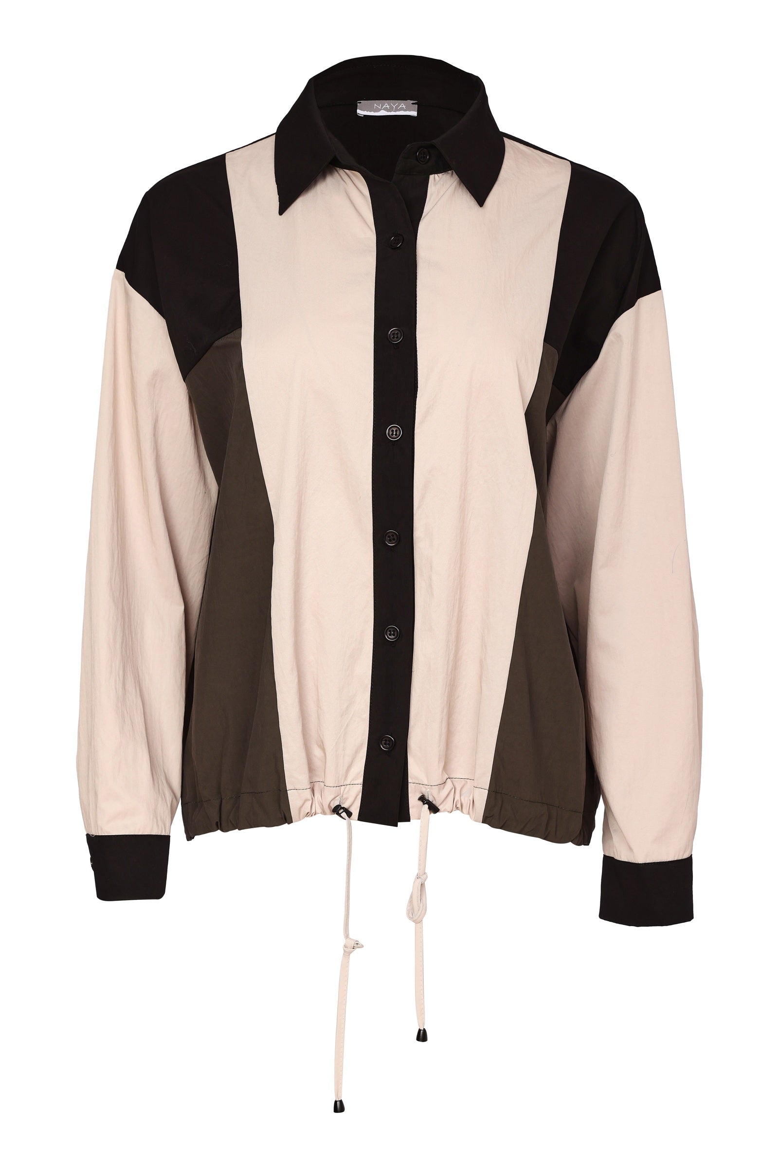 Naya Button Through Drawstring Hem Top With Contrast Sections