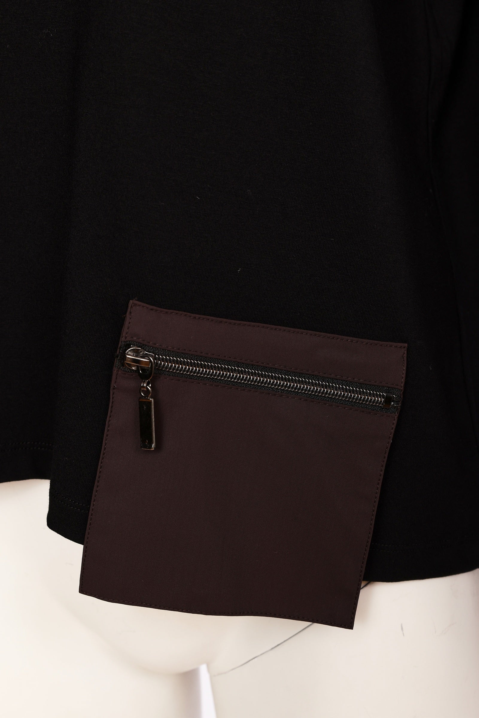 Naya Round Neck Top With Zip Contrast Pocket