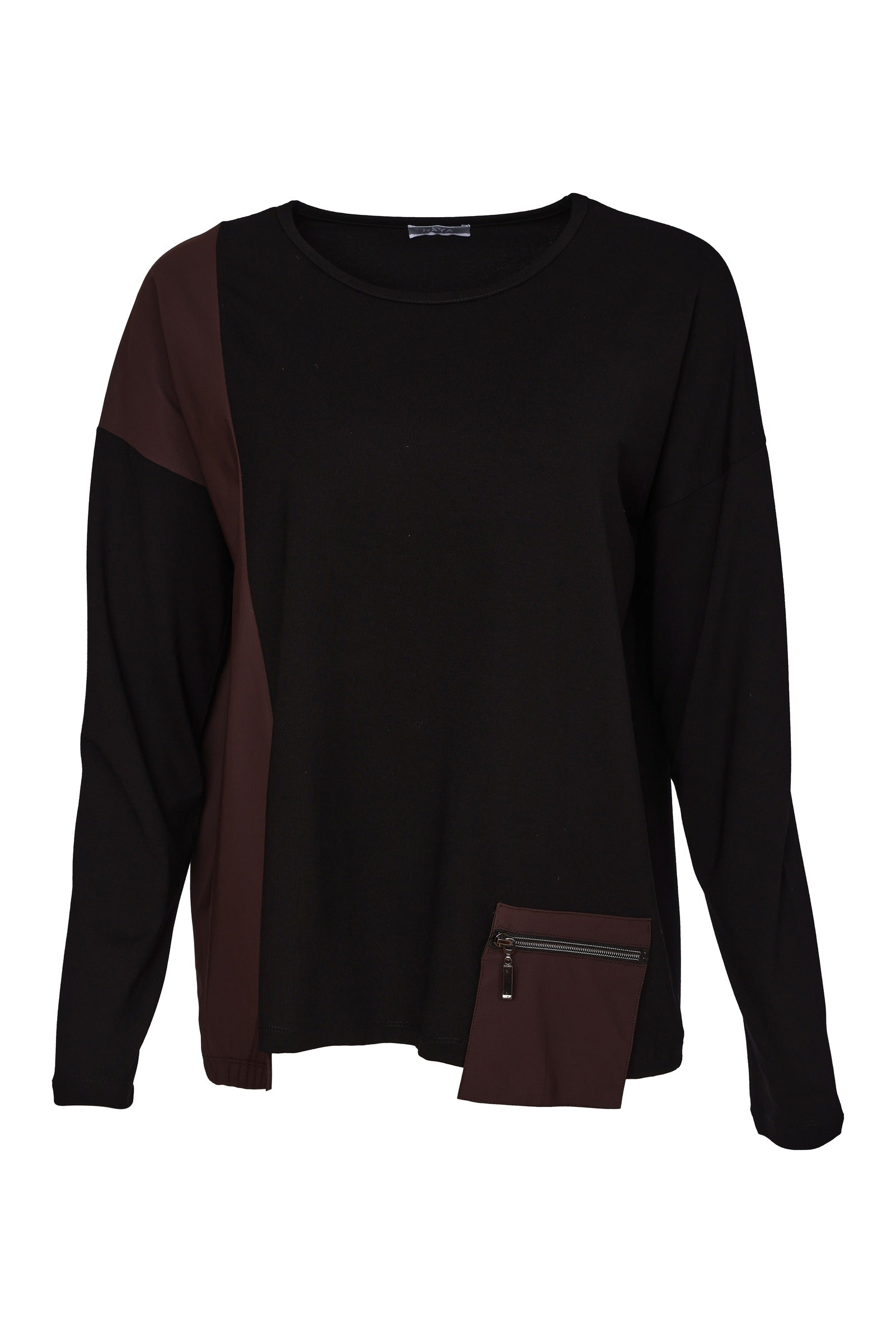 Naya Round Neck Top With Zip Contrast Pocket