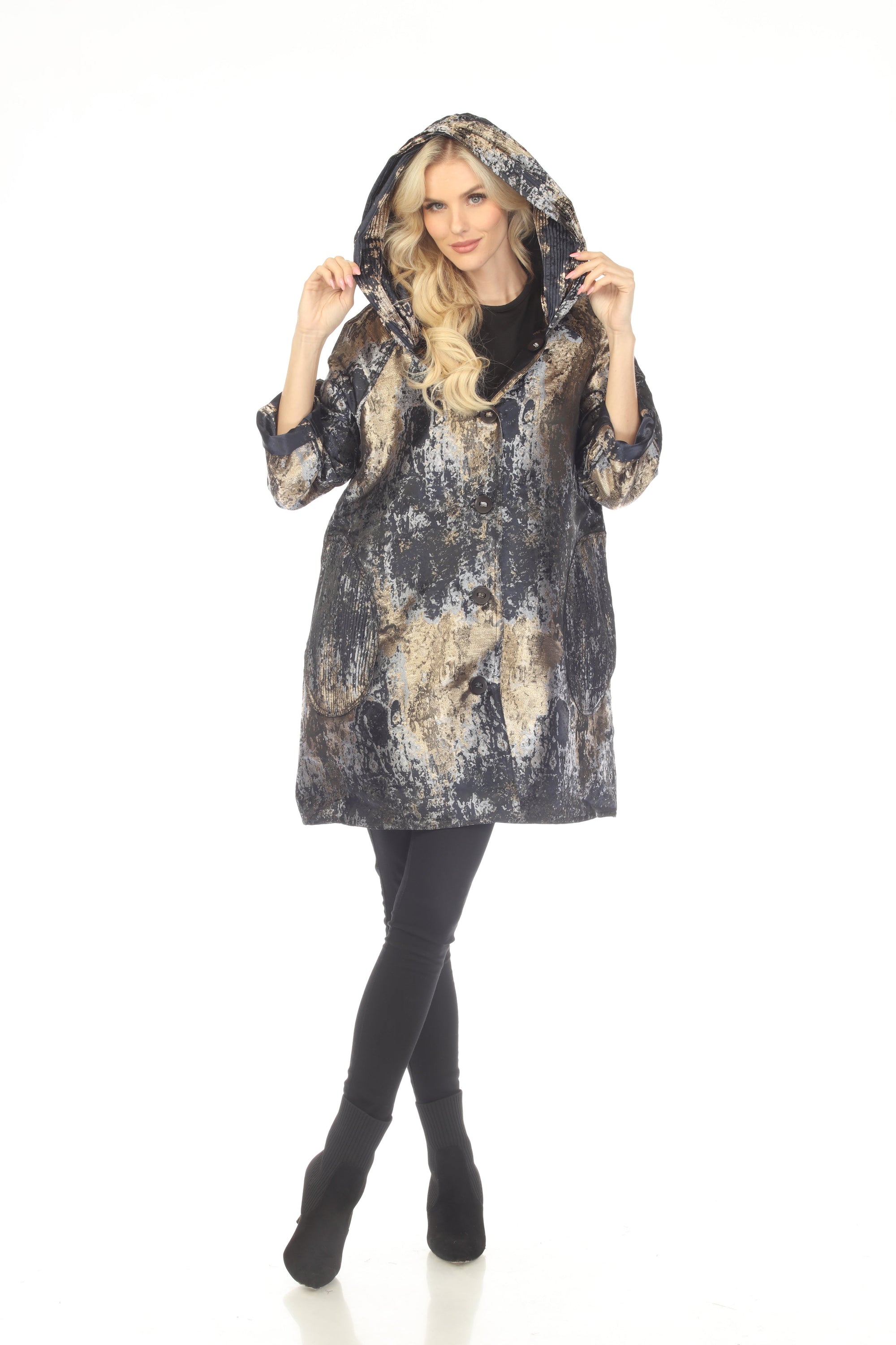 Oopera AJ2603RW gold printed reversible raincoat, front