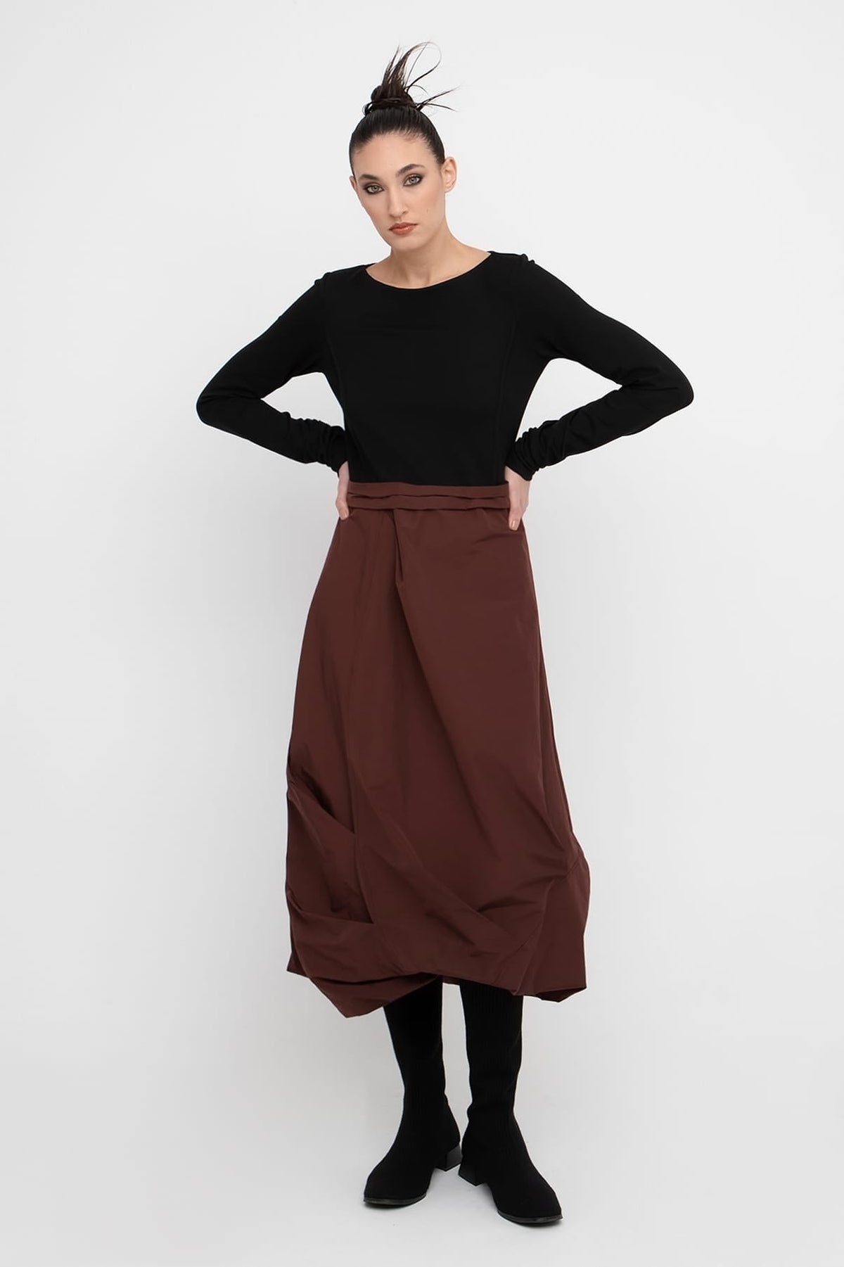 Ozai N Ku 777044 brown and black bubble dress, front view