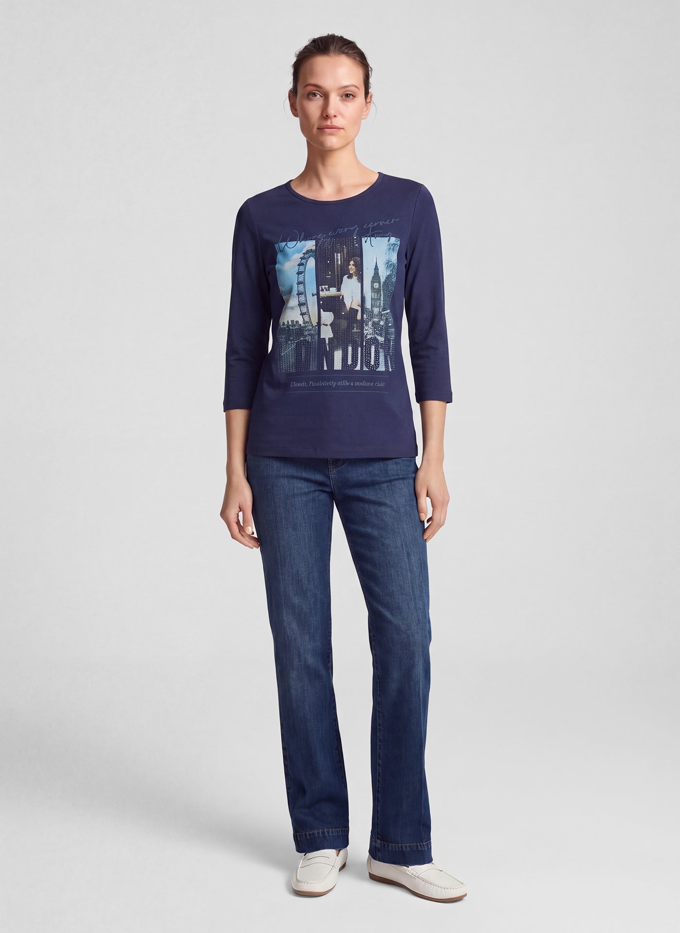 Rabe Graphic Cotton Blend Top - Navy - 113306