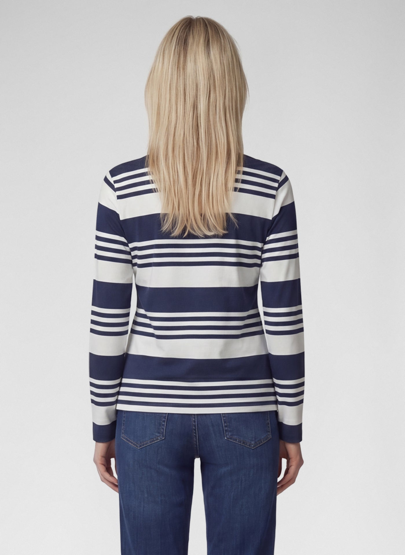 Rabe Striped Cotton Polo Top - Navy-Beige - 113380