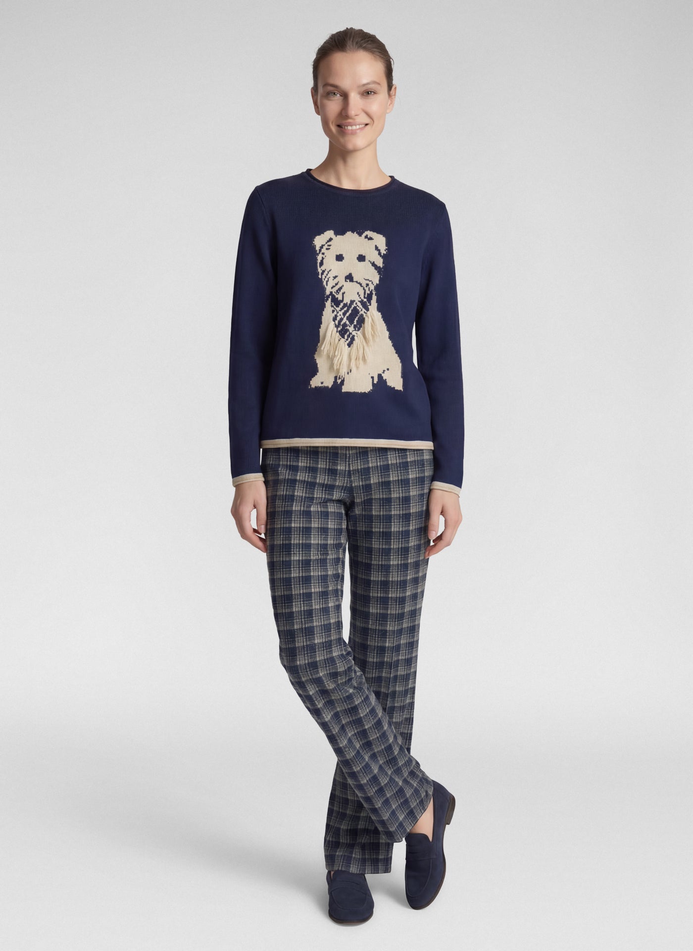 Rabe Dog Motif Jumper - Navy-Beige - 113615