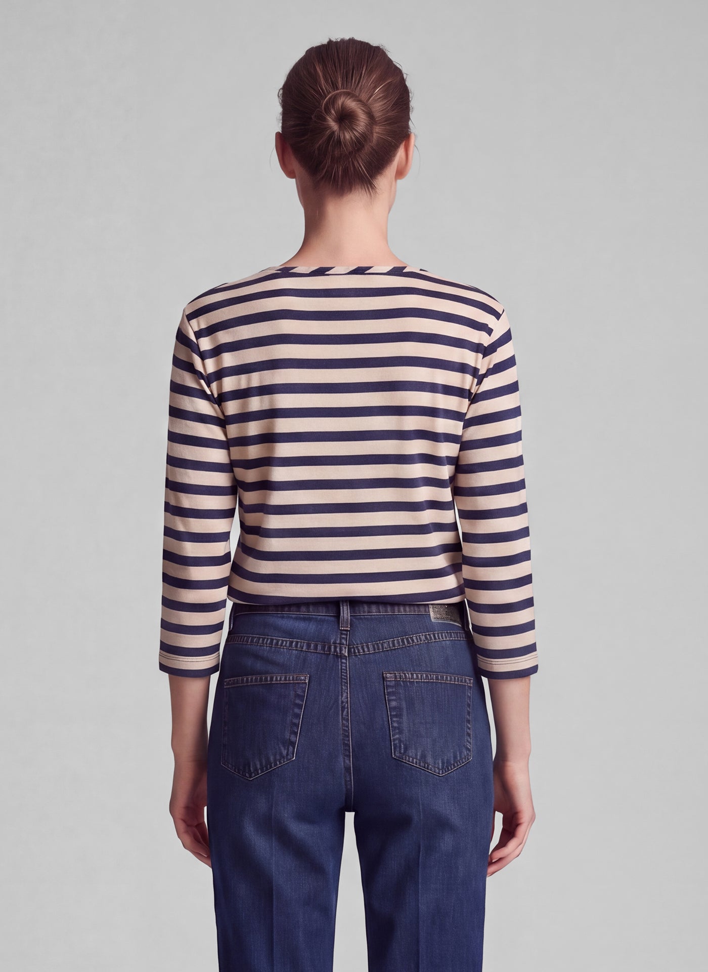 Rabe Striped Graphic Cotton Blend Top - Navy-Beige - 113376