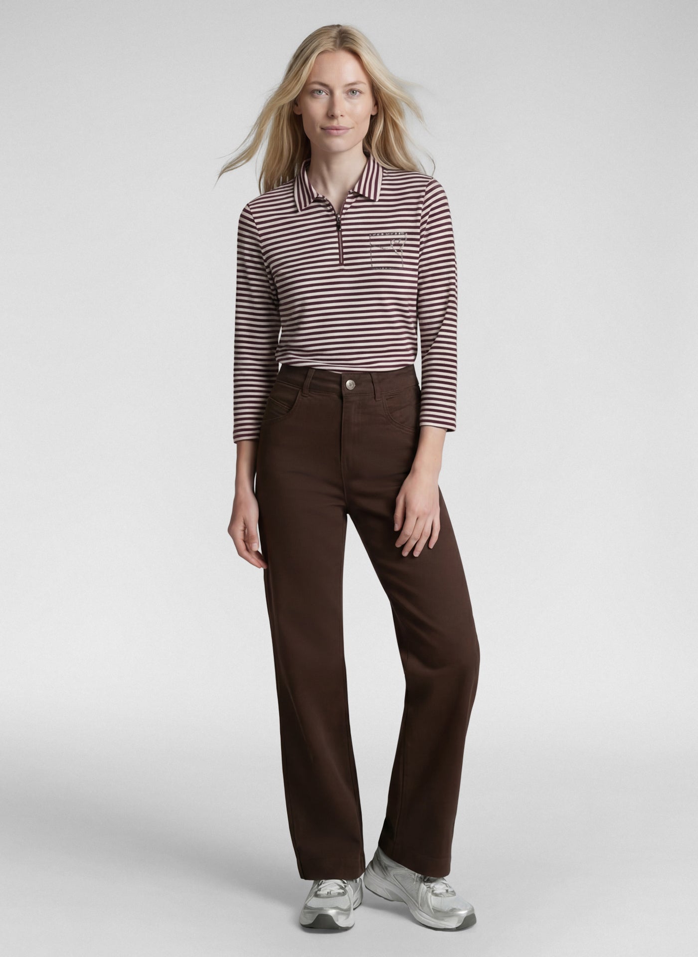 Rabe Striped Polo Top - Chocolate - 111351