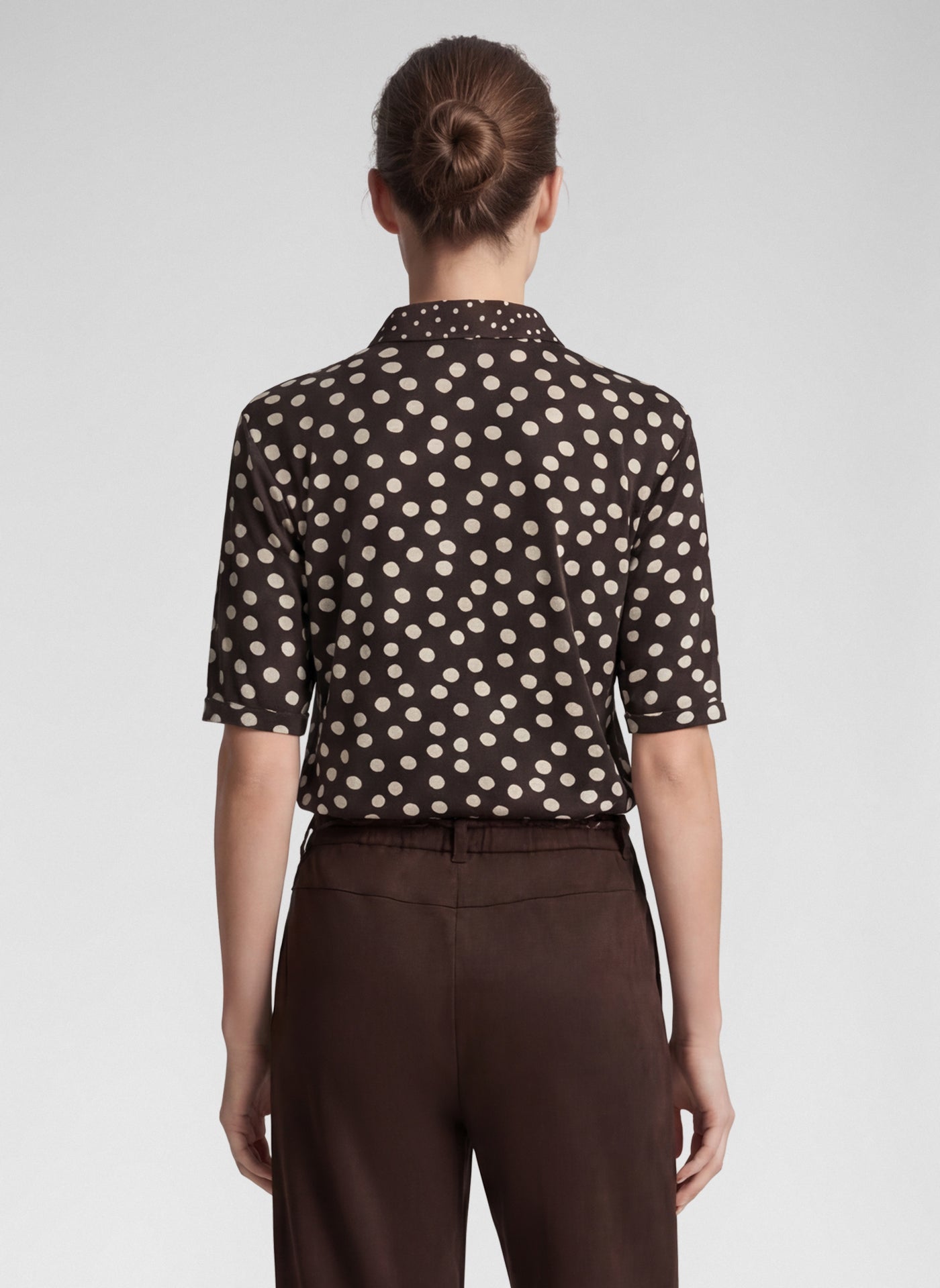 Rabe Spot Print Tie-Neck Top - Chocolate - 111357