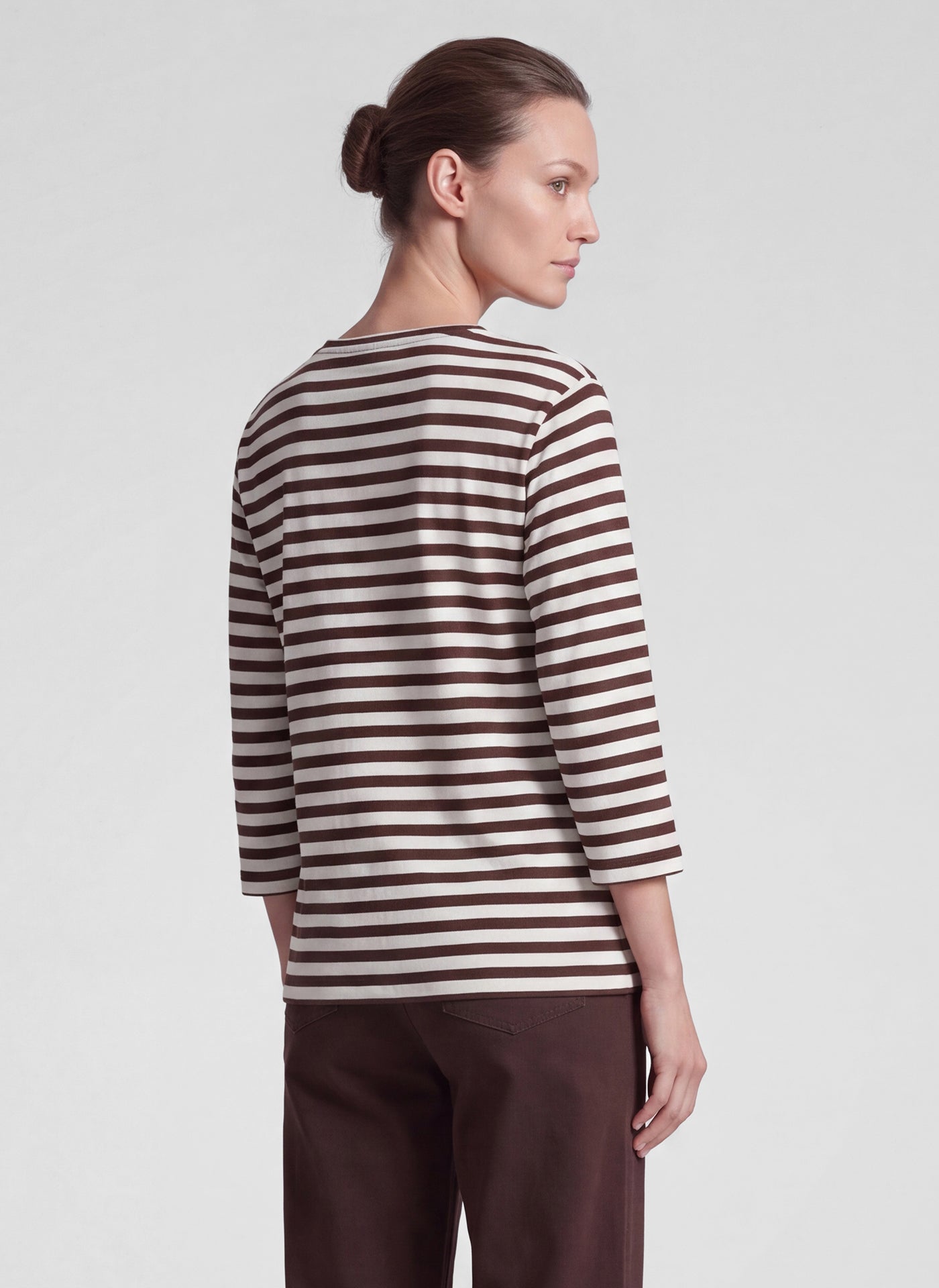 Rabe Striped Graphic Cotton Top - Coffee - 122359