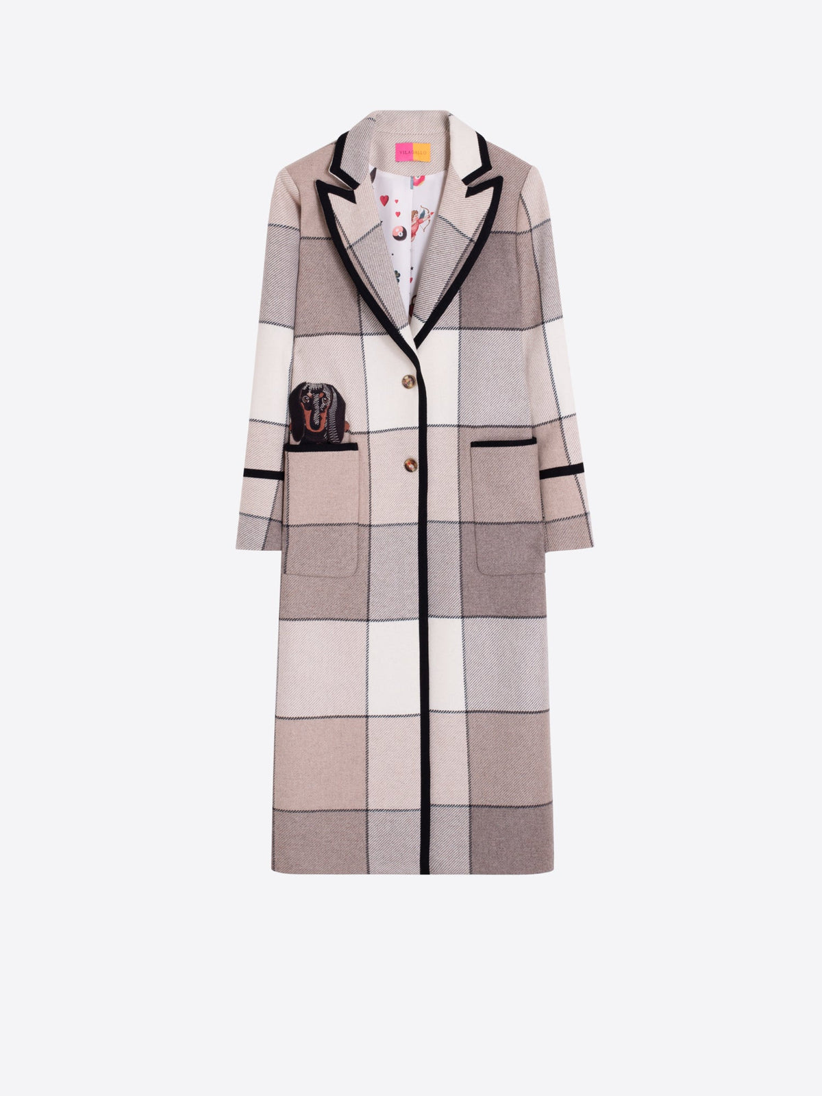 Vilagallo Beige Checked Dog Detail Coat 33751, front view