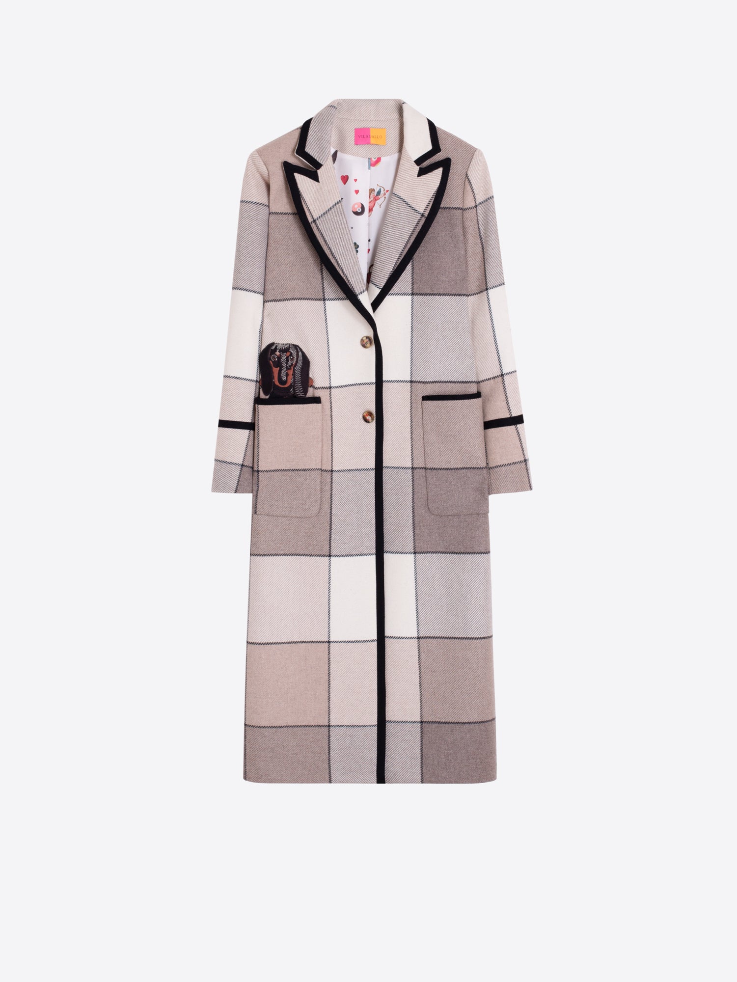 Vilagallo Beige Checked Dog Detail Coat 33751, front view