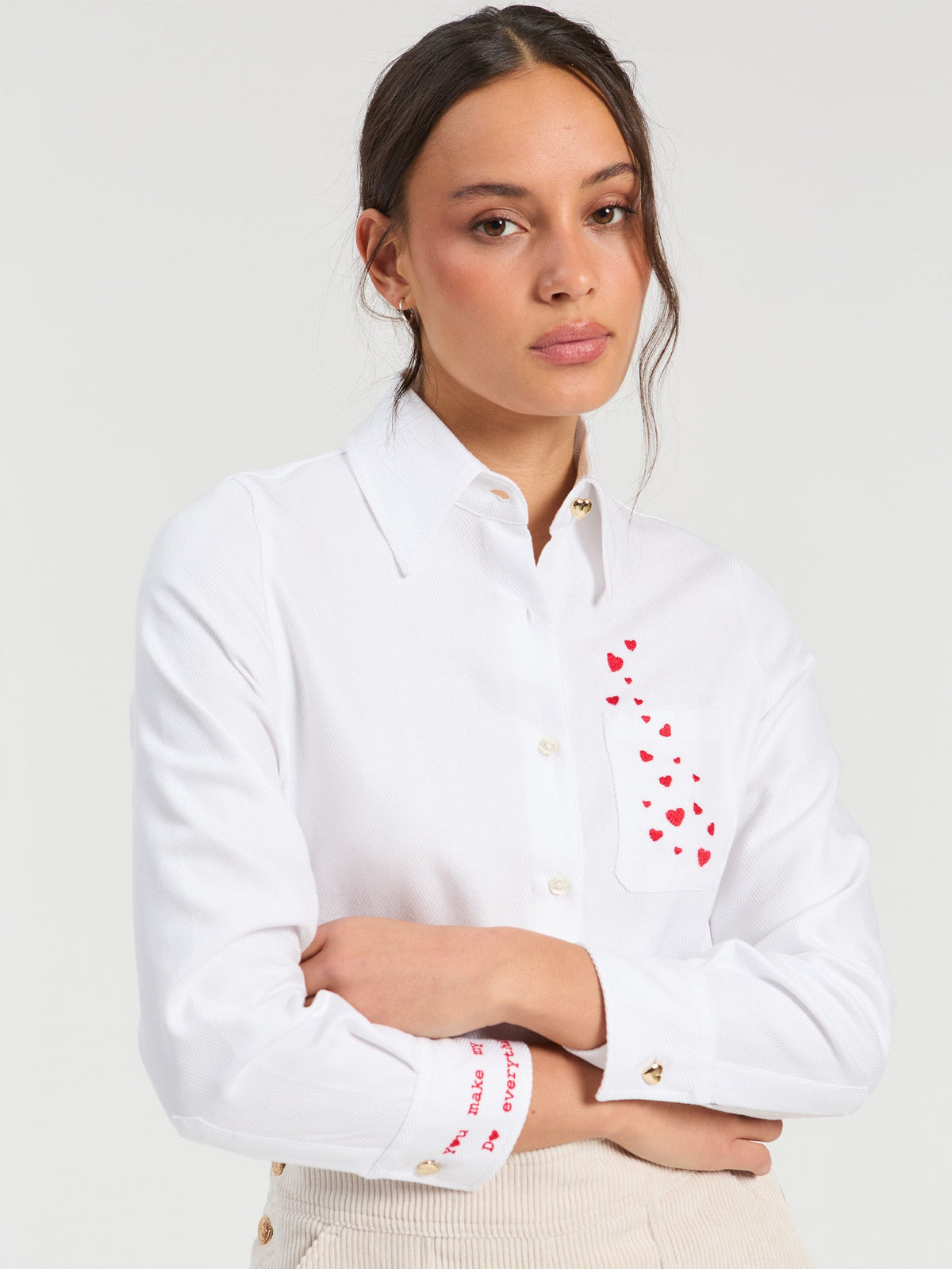 Vilagallo White Heart Embroidered Shirt 33756, front view