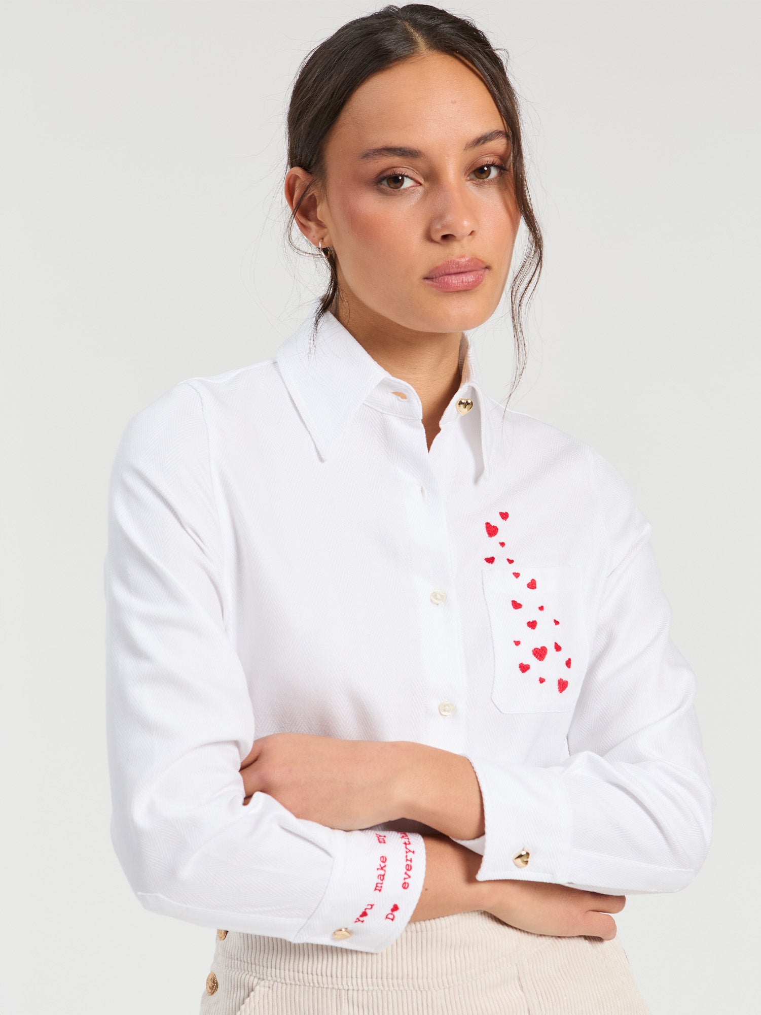 Vilagallo White Heart Embroidered Shirt 33756, front view