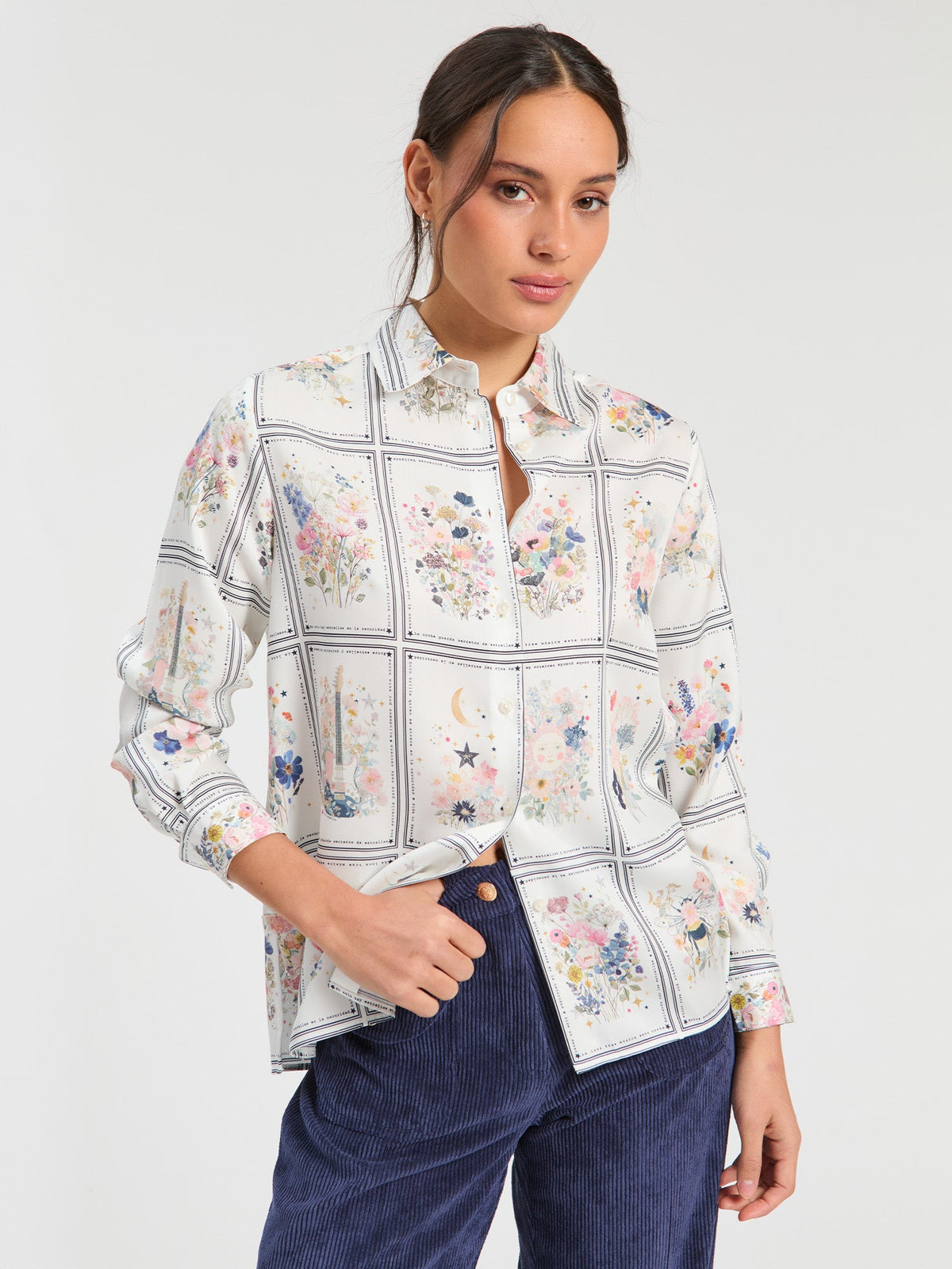 Vilagallo Illustrated Floral Print Shirt 33788, front view