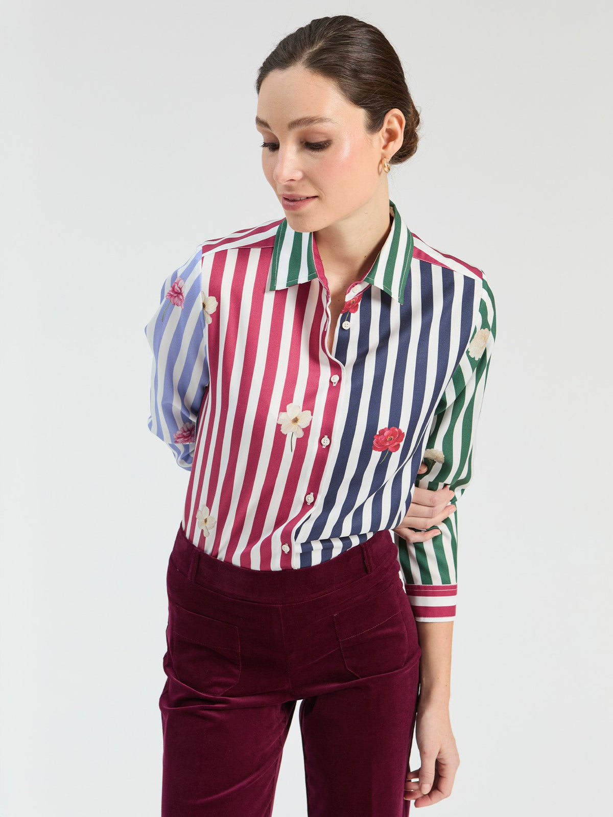 Vilagallo Striped Floral Embroidered Shirt 33805, front view