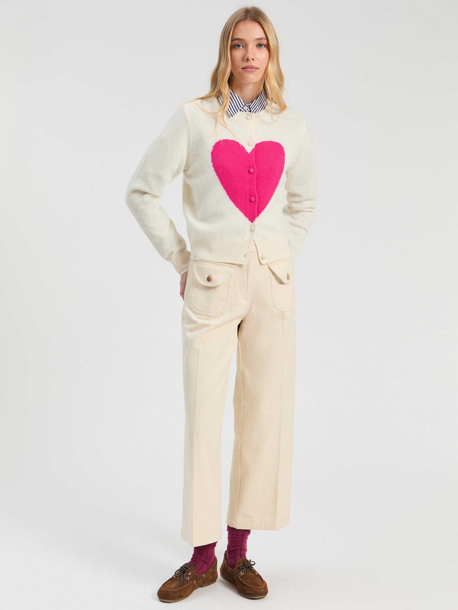 Vilagallo Cream Cropped Trousers 33911, front view
