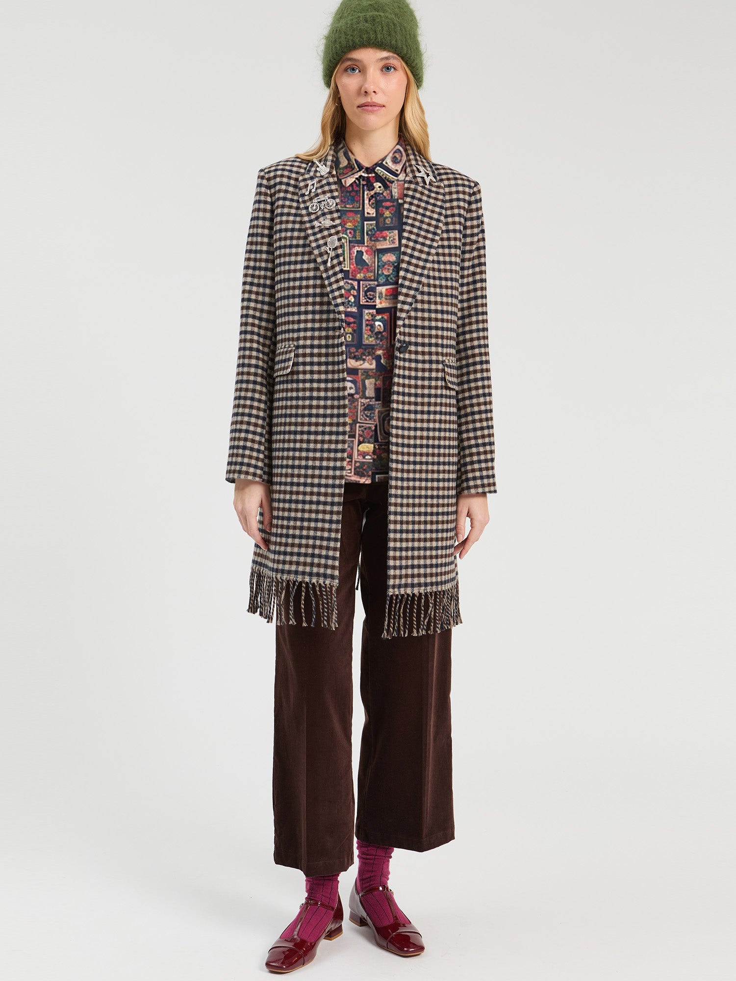 Vilagallo Checked Fringe Coat 33929, front view