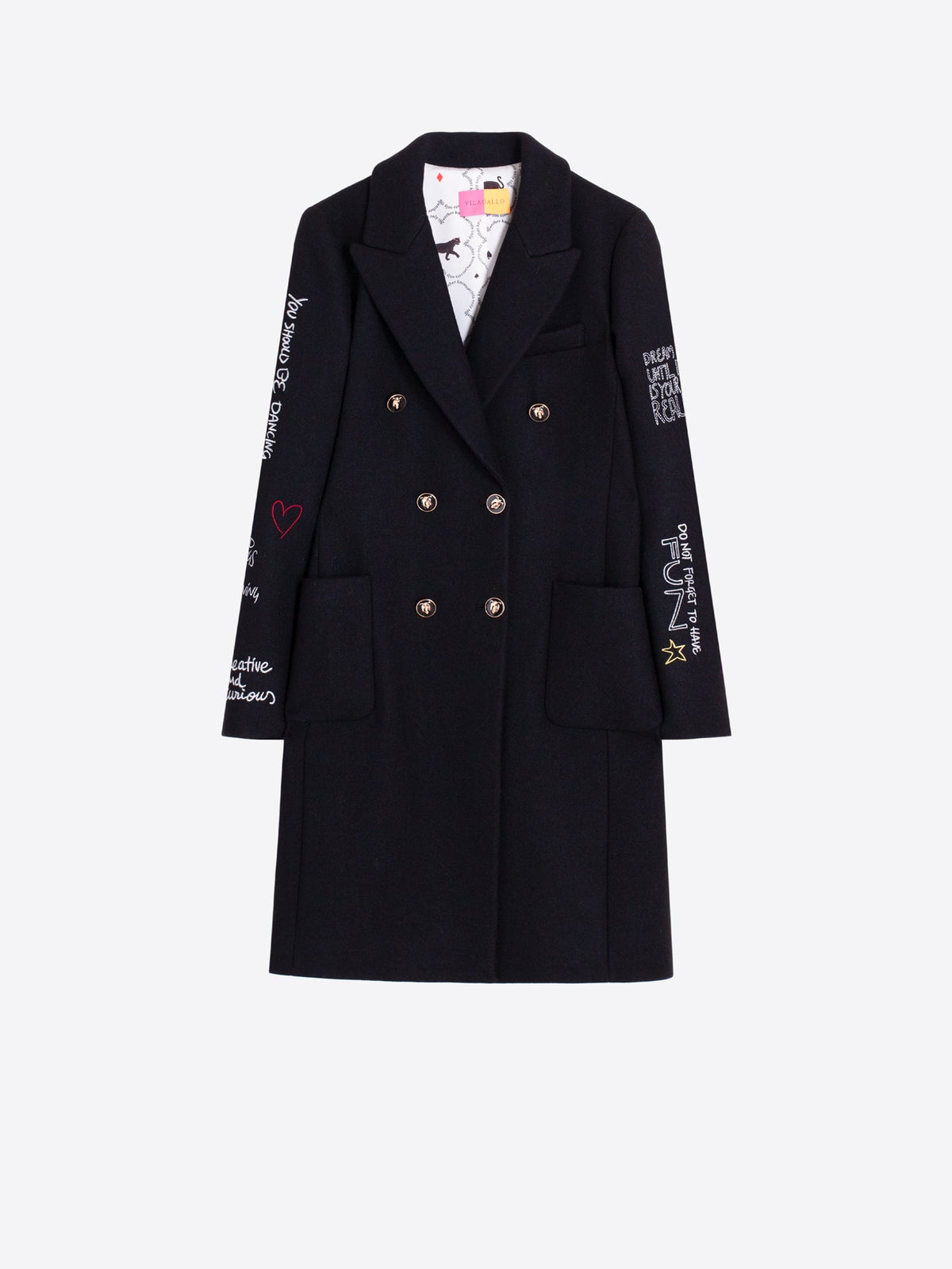 Vilagallo Black Ferris Wheel Print Coat 33935, front view