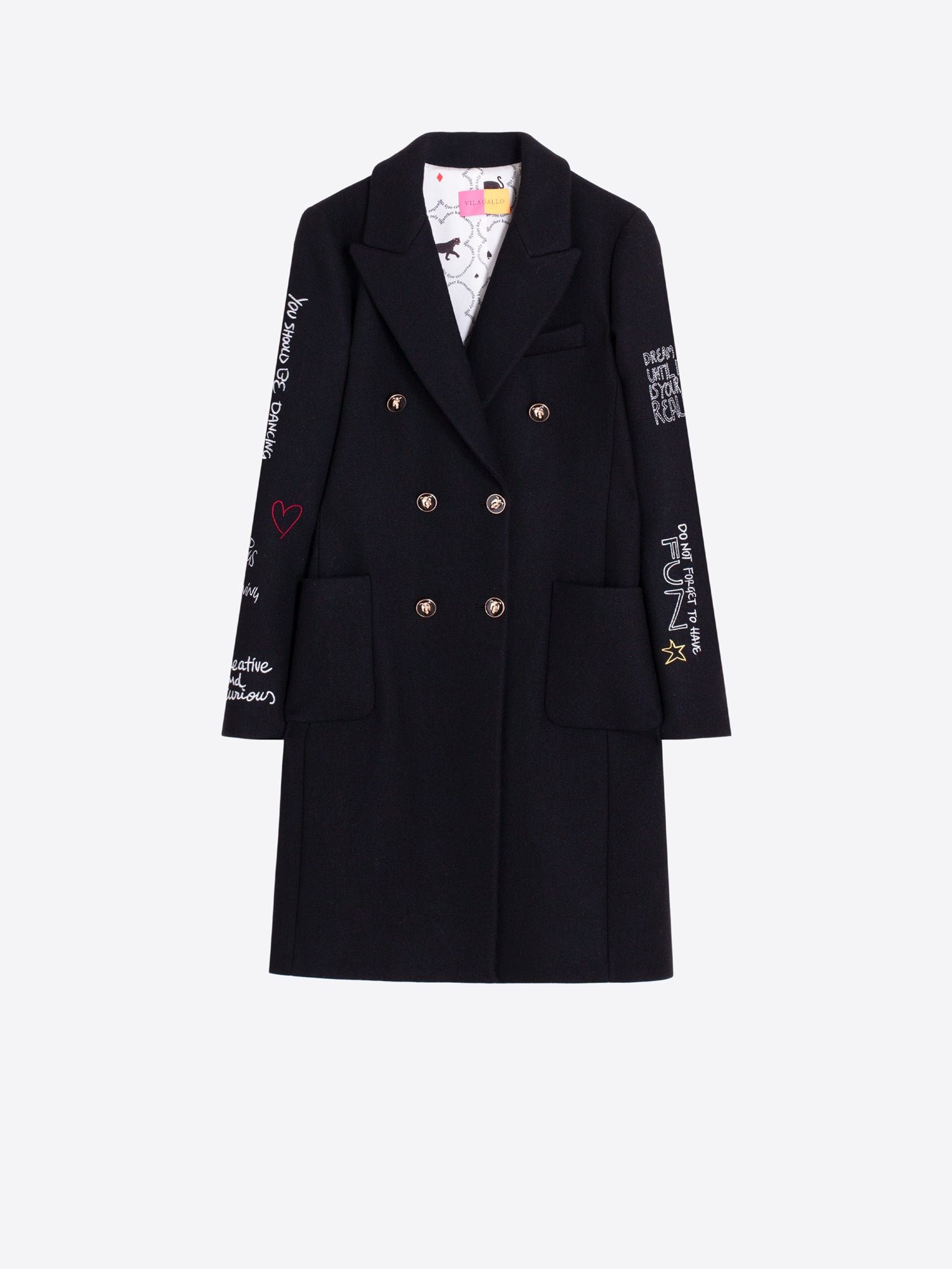 Vilagallo Black Ferris Wheel Print Coat 33935, front view