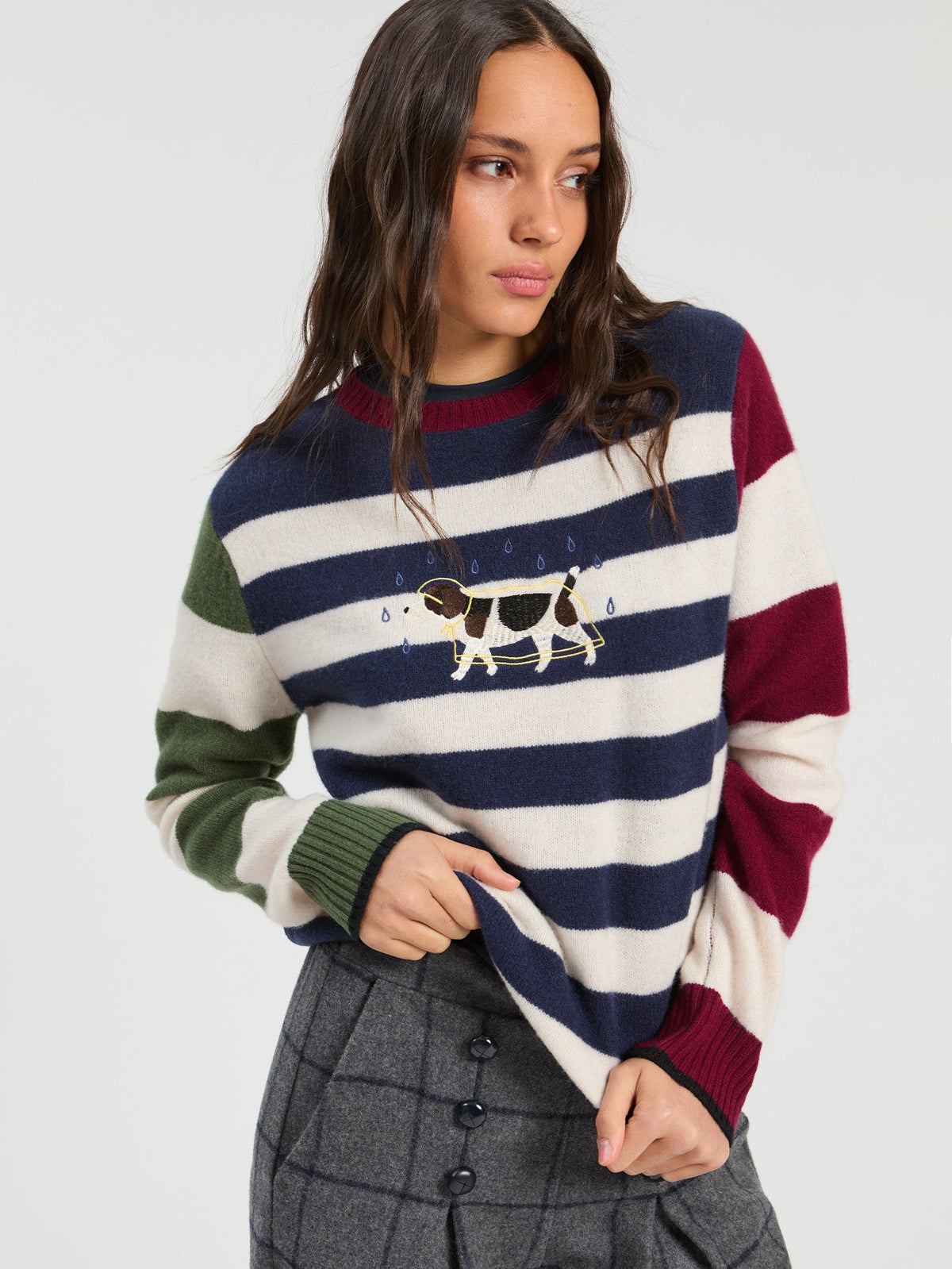 Vilagallo Striped Dog Embroidered Jumper 33958, front view