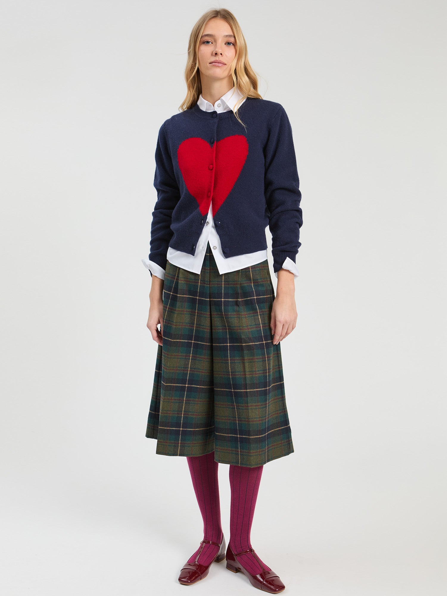 Vilagallo Navy Red Heart Cardigan 33964, front view