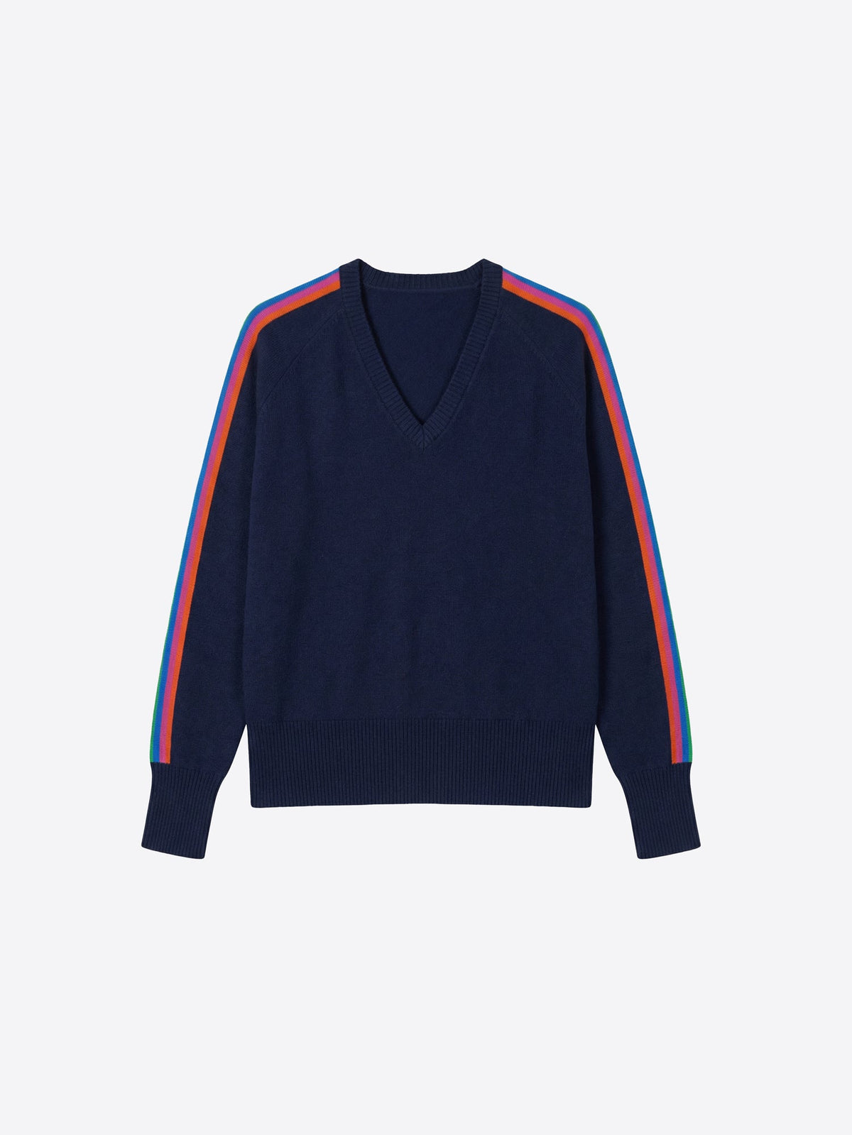 Vilagallo Navy Rainbow Stripe V-Neck Jumper 34139, front view