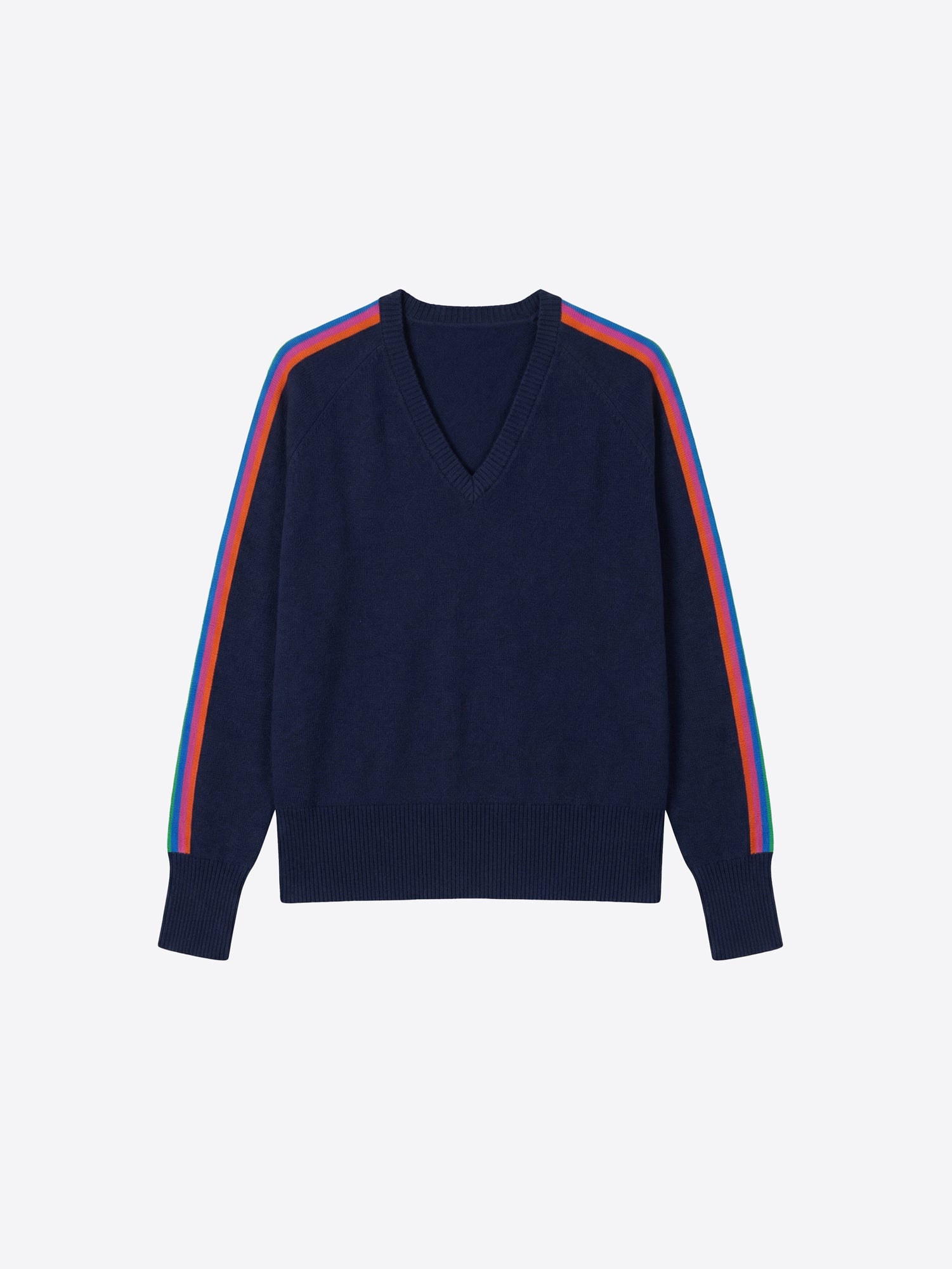 Vilagallo Navy Rainbow Stripe V-Neck Jumper 34139, front view