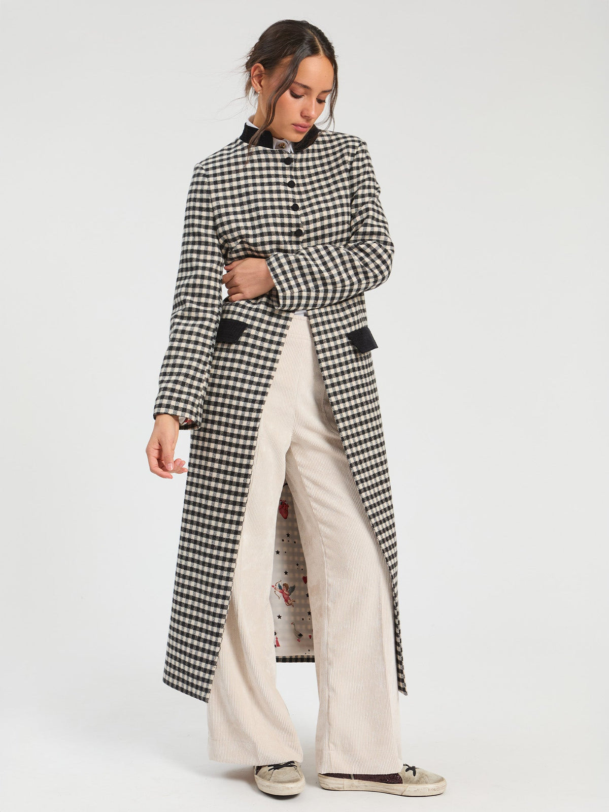 Vilagallo Gingham Long Coat 34177, front view