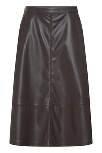 b.young BYDAJA chocolate faux leather skirt, front view