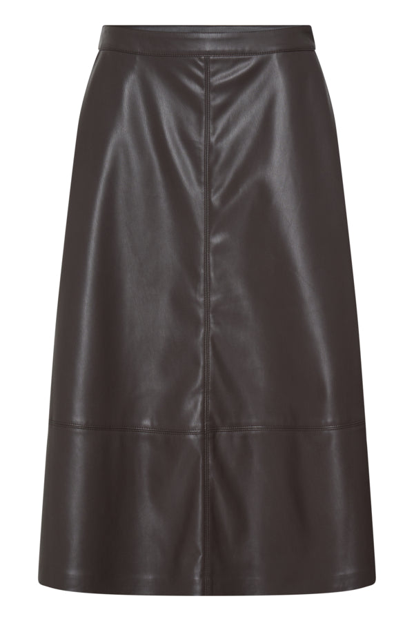 b.young BYDAJA chocolate faux leather skirt, front view