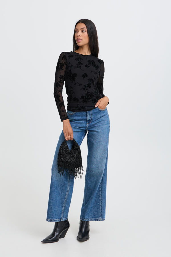 b.young floral mesh top in black, back view