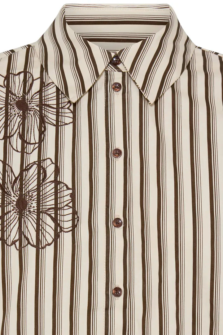 B.Young Iherdi Brown Stripe Cotton Shirt 20820101 — detail