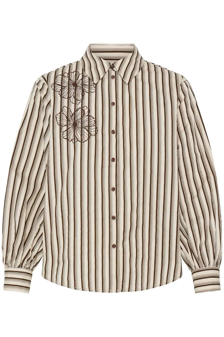 B.Young Iherdi Brown Stripe Cotton Shirt 20820101 — front