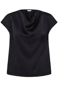 B.Young Isa Draped Neck Blouse 20819713 — Black front