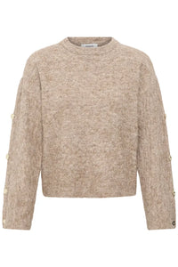 B.Young Milou Button-Sleeve Jumper 20820105 — Biscuit front