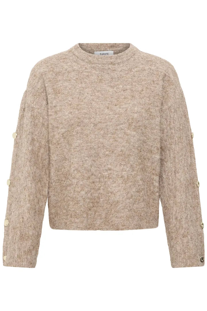B.Young Milou Button-Sleeve Jumper 20820105 — Biscuit front