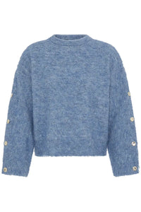 B.Young Milou Button-Sleeve Jumper 20820105 — Blue front