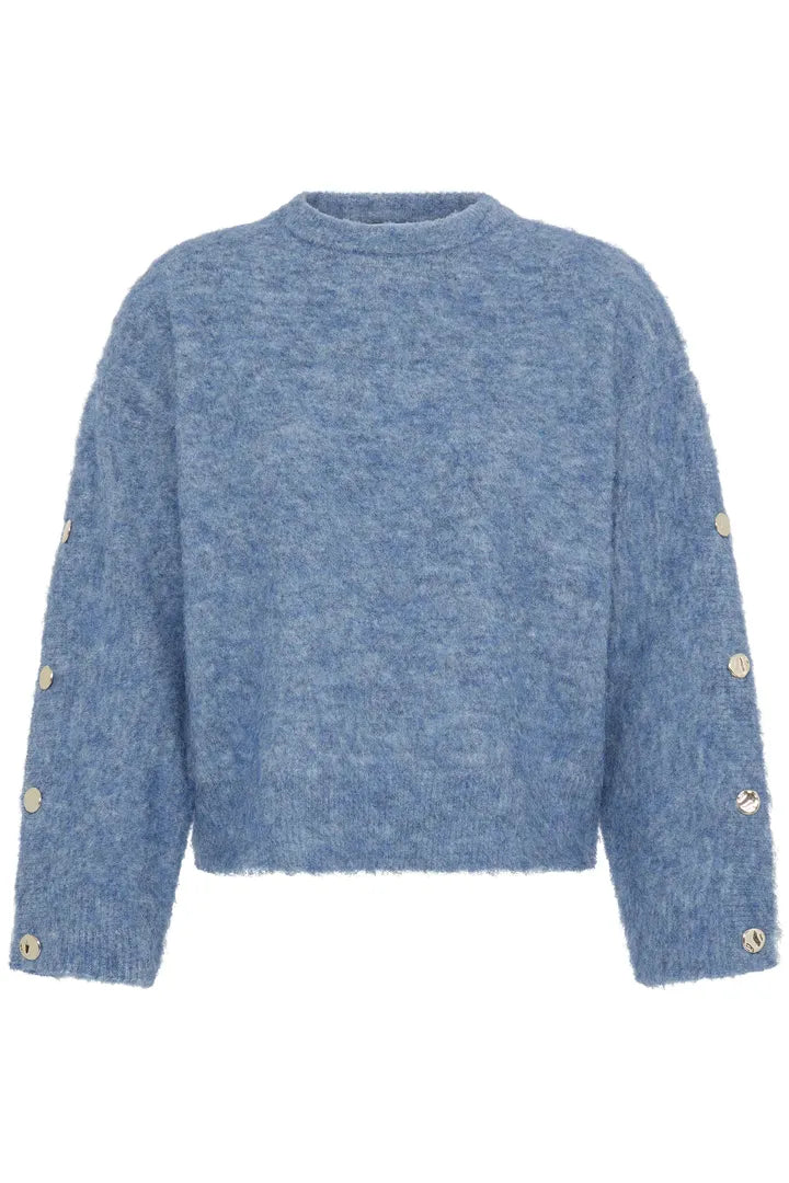 B.Young Milou Button-Sleeve Jumper 20820105 — Blue front