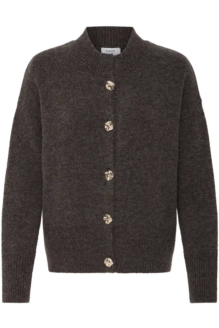 B.Young Ophelia Chocolate Button Cardigan 20820107 — front