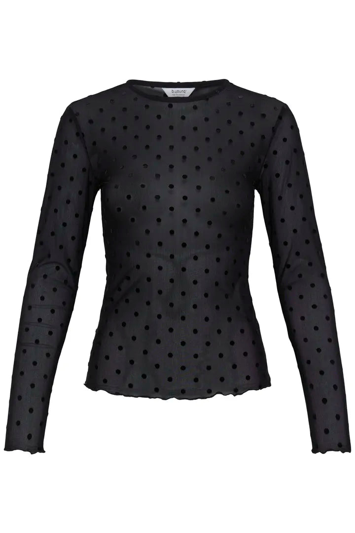 B.Young Shirley Black Dotted Mesh Top 20819776 — front