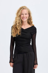 Toa black draped wrap top 20819812 — front