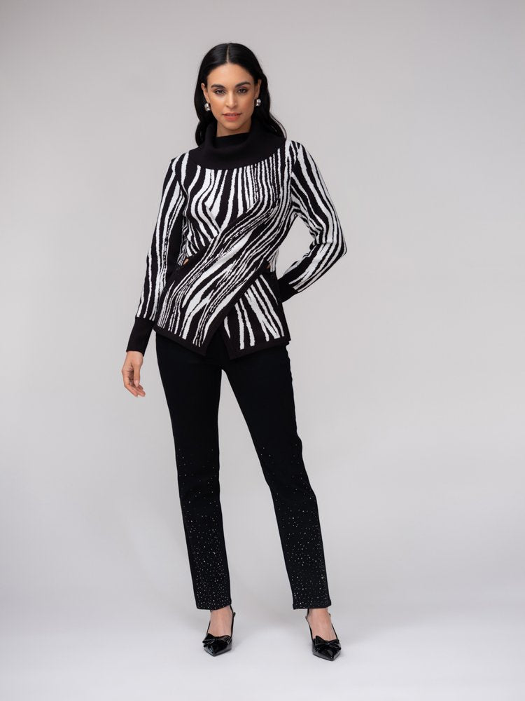 Elena Wang Zebra Print Mock-Neck Jumper – Black & White 37001