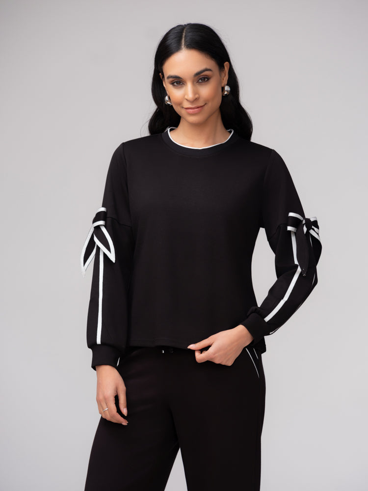 Elena Wang Bow Sleeve Jumper – Black 37002
