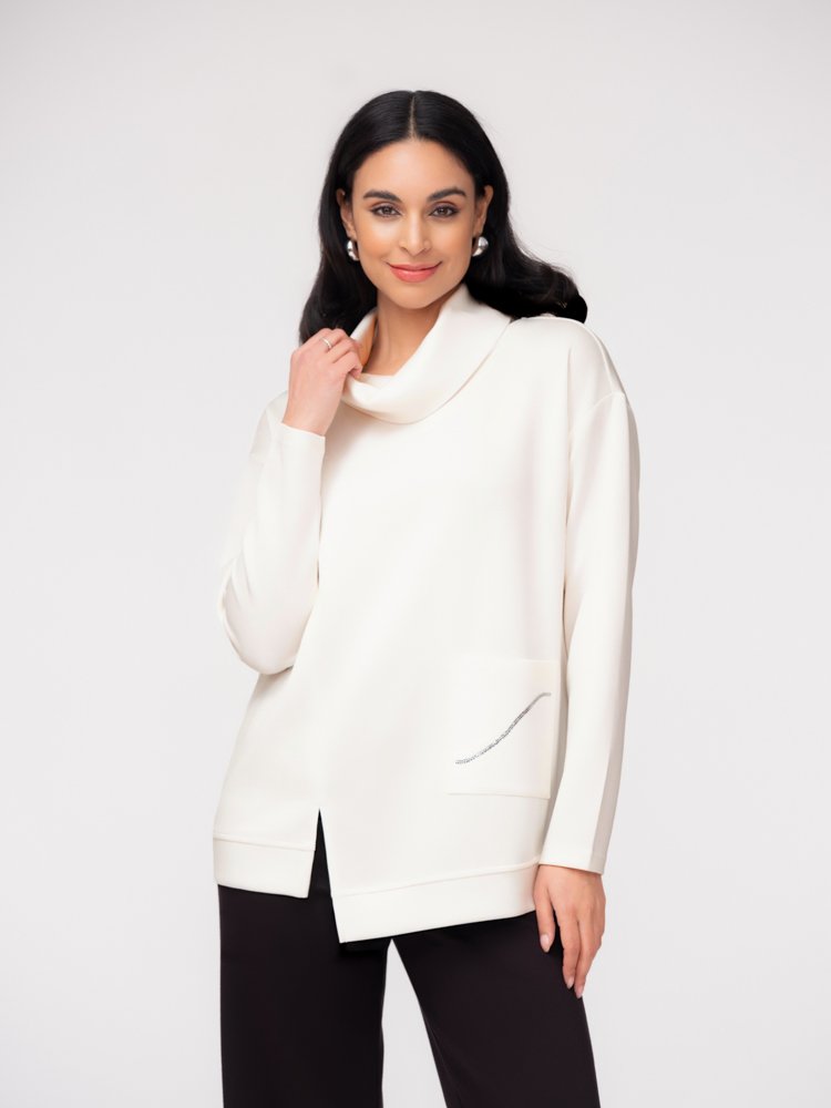 Elena Wang Chain Detail Cowl-Neck Jumper – Off White 37032