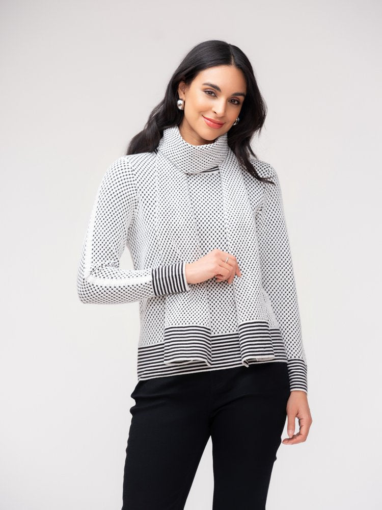 Elena Wang Textured Jumper with Scarf – Off White 37068
