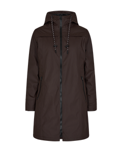 Freequent Rain Jacket in chocolate, front view