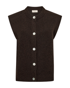 Freequent Alpa Vest in chocolate, front view