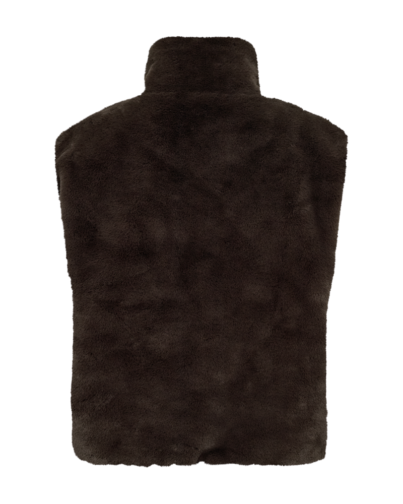 Freequent Fony Waistcoat in dark brown, back view