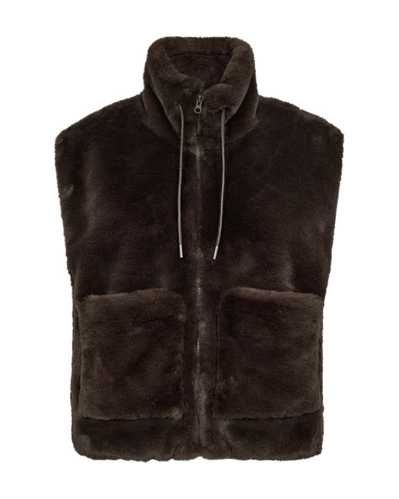 Freequent Fony Waistcoat in dark brown, front view